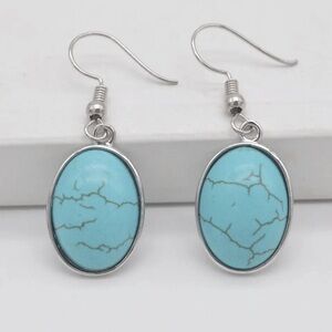 Women's Turquoise Dangle Earrings Sterling Silver Plated 1.7"